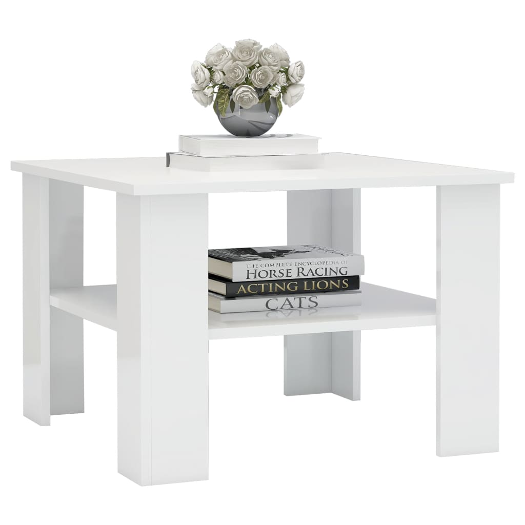 Coffee Table High Gloss White Chipboard - 60×60×42cm