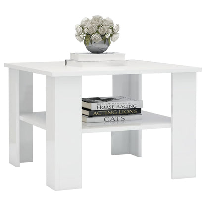 Coffee Table High Gloss White Chipboard - 60×60×42cm
