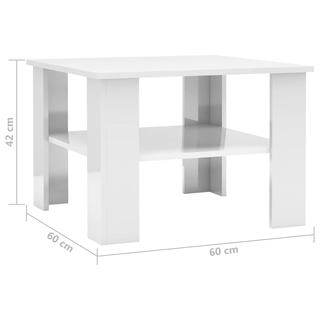 Coffee Table High Gloss White Chipboard - 60×60×42cm