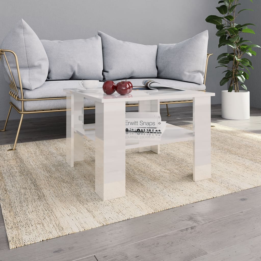 Coffee Table High Gloss White Chipboard - 60×60×42cm