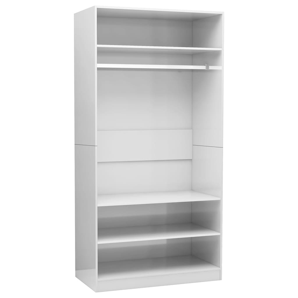 Wardrobe High Gloss White Chipboard - 100×50×200cm