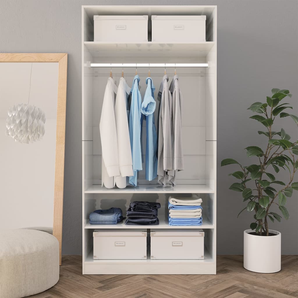Wardrobe High Gloss White Chipboard - 100×50×200cm
