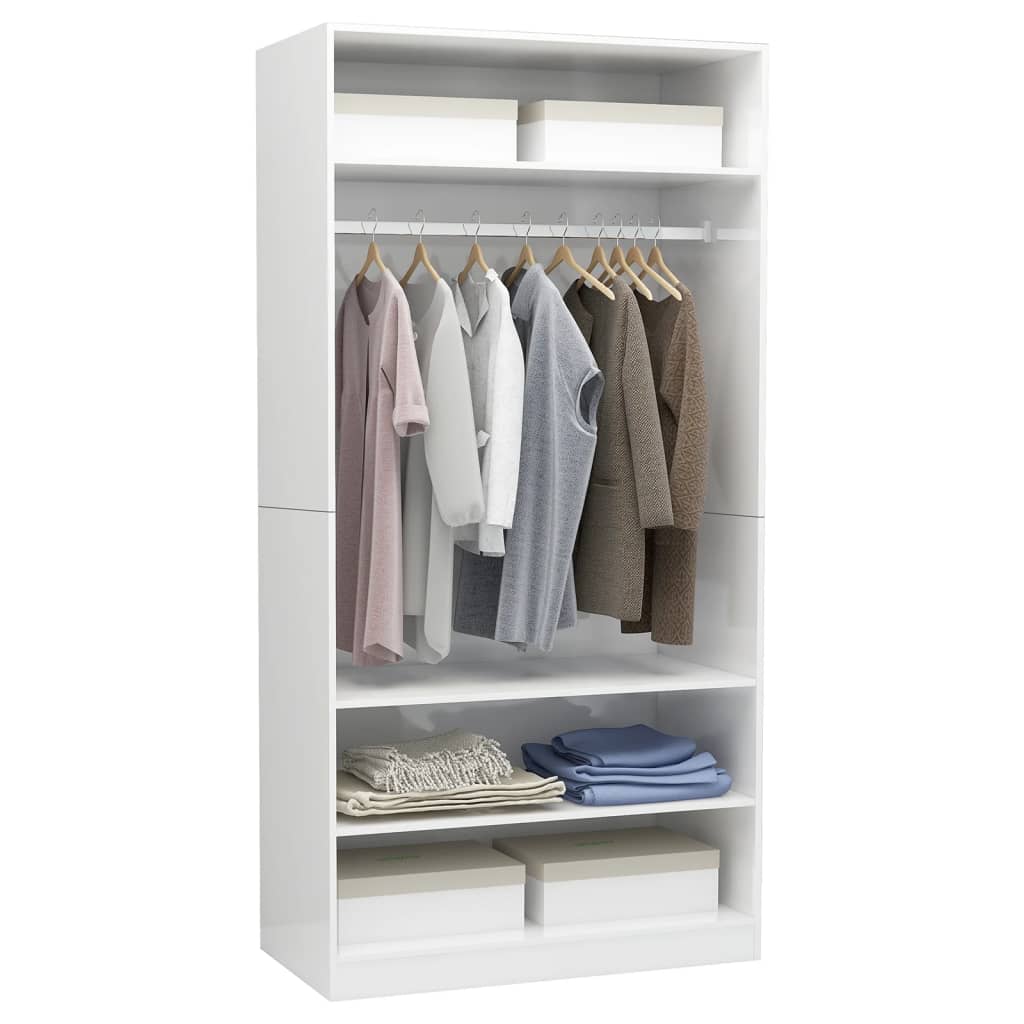 Wardrobe High Gloss White Chipboard - 100×50×200cm