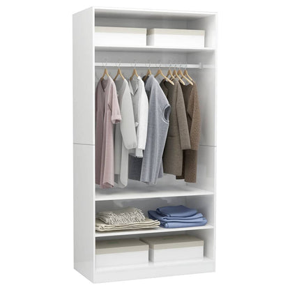Wardrobe High Gloss White Chipboard - 100×50×200cm