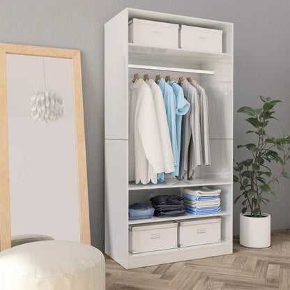 Wardrobe High Gloss White Chipboard - 100×50×200cm