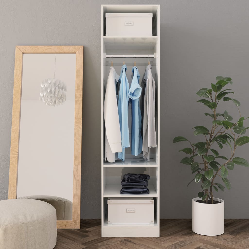 Wardrobe High Gloss White Chipboard - 50×50×200cm