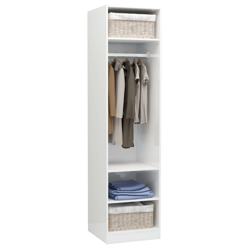 Wardrobe High Gloss White Chipboard - 50×50×200cm