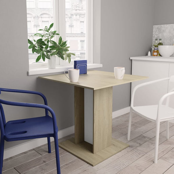  Dining Table White and Sonoma Oak Chipboard