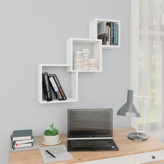 Cube Wall Shelves White Chipboard