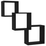 Cube Wall Shelves Black Chipboard
