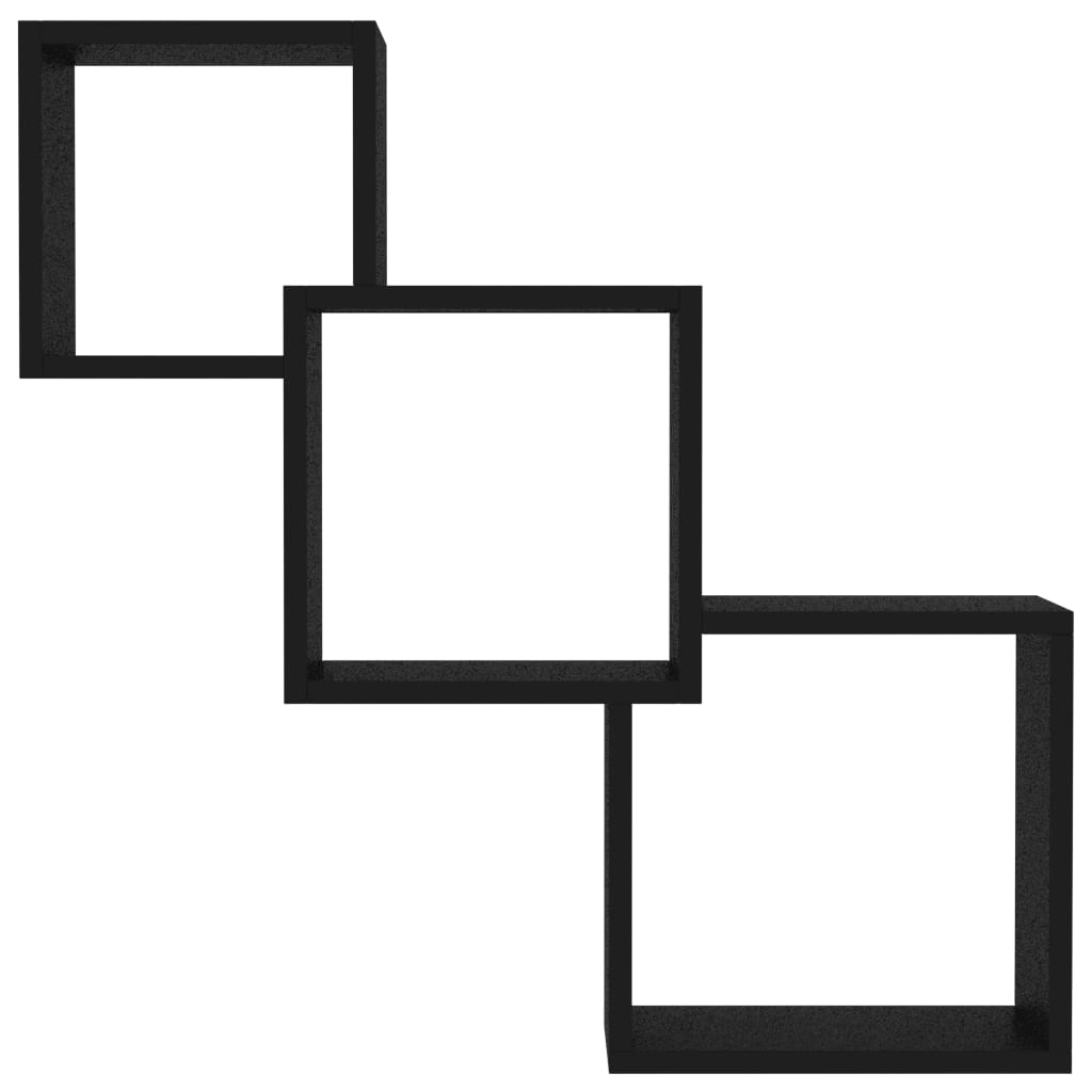 Cube Wall Shelves Black Chipboard