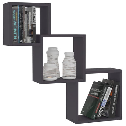 Cube Wall Shelves Grey Chipboard