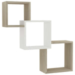 Cube Wall Shelves White and Sonoma Oak Chipboard