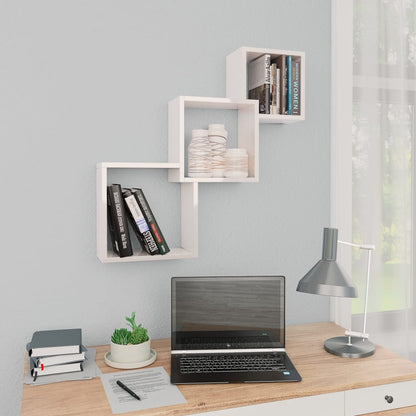 Cube Wall Shelves High Gloss White Chipboard