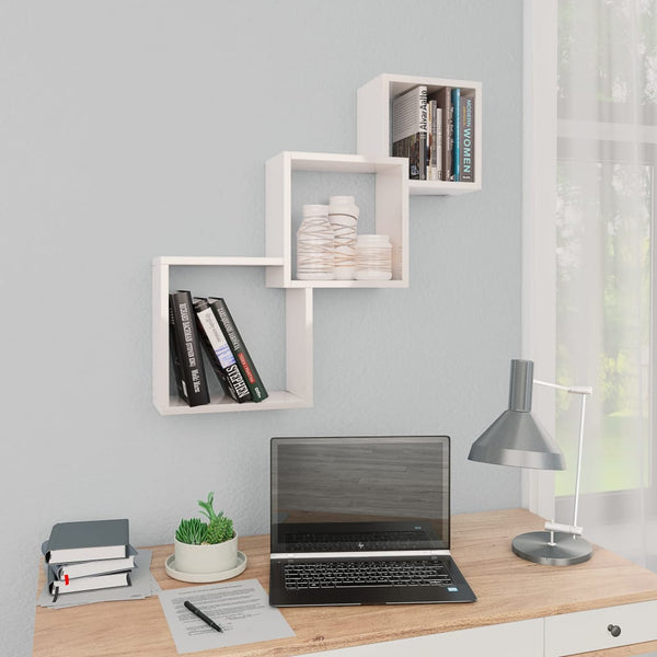  Cube Wall Shelves High Gloss White Chipboard