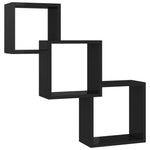 Cube Wall Shelves High Gloss Black Chipboard