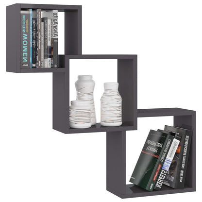 Cube Wall Shelves High Gloss Grey Chipboard