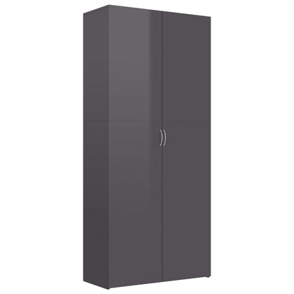 Shoe Cabinet High Gloss Grey Chipboard - 80×35.5×180cm