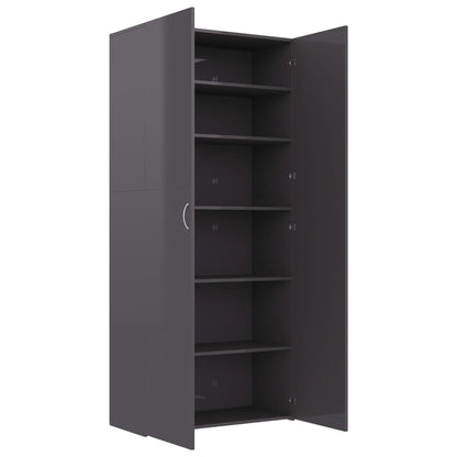 Shoe Cabinet High Gloss Grey Chipboard - 80×35.5×180cm