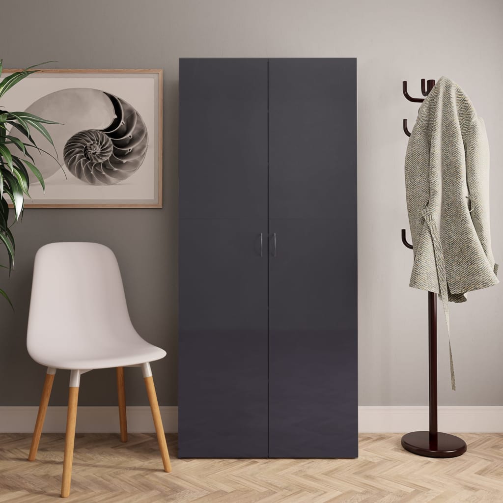 Shoe Cabinet High Gloss Grey Chipboard - 80×35.5×180cm
