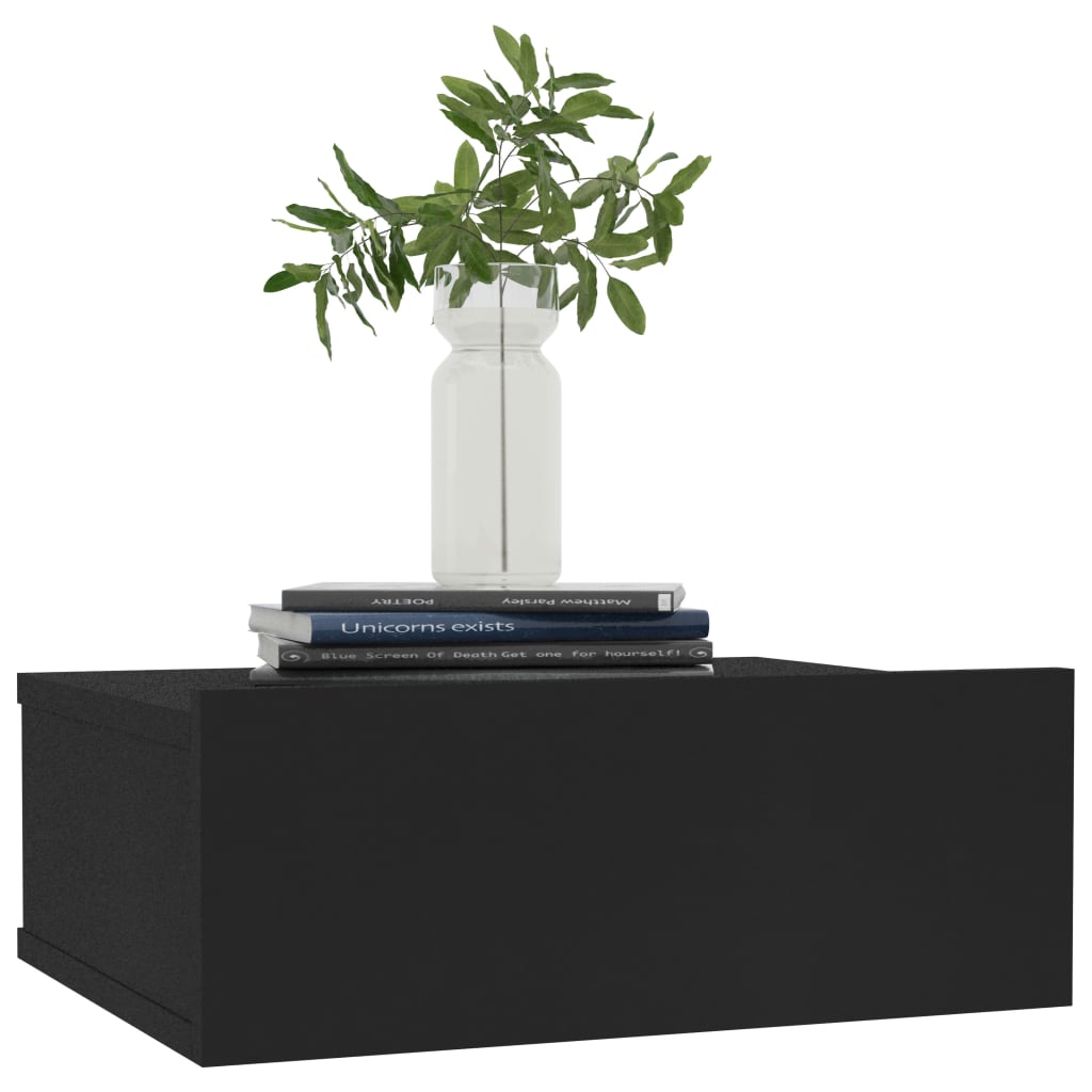 Floating Nightstand Black Chipboard - 40×30×15cm