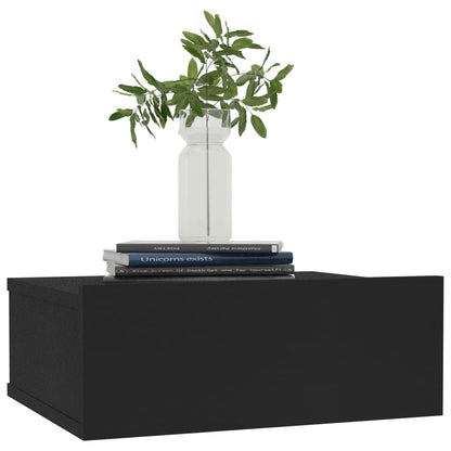 Floating Nightstand Black Chipboard - 40×30×15cm