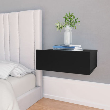 Floating Nightstand Black Chipboard - 40×30×15cm