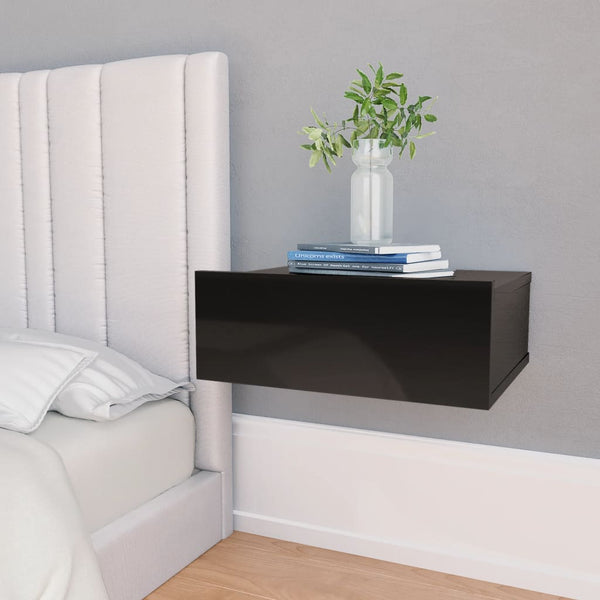  Floating Nightstand High Gloss Black Chipboard