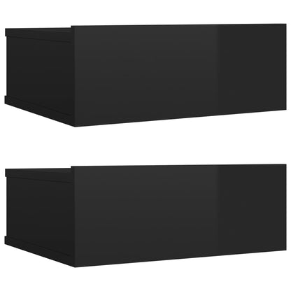Floating Nightstands 2 pcs High Gloss Black Chipboard - 40×30×15cm