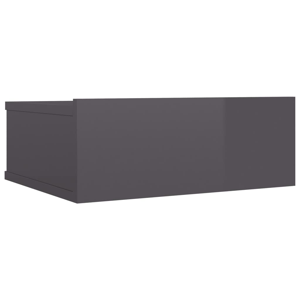 Floating Nightstand High Gloss Grey Chipboard - 40×30×15cm