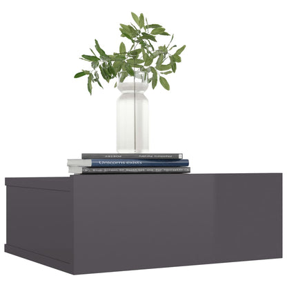 Floating Nightstand High Gloss Grey Chipboard - 40×30×15cm
