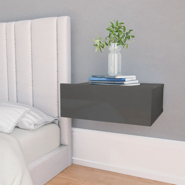  Floating Nightstands 2 pcs High Gloss Grey Chipboard