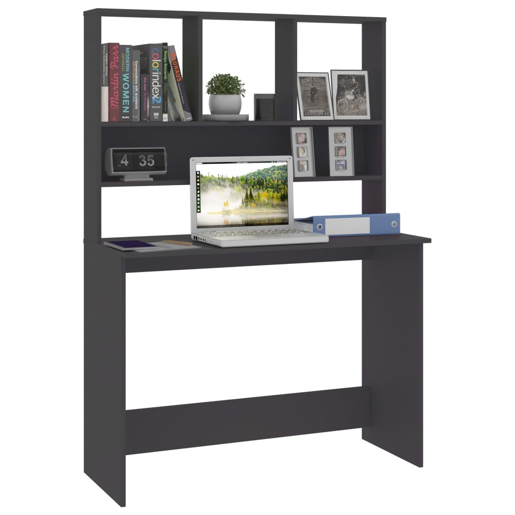 Desk with Shelves Grey Chipboard