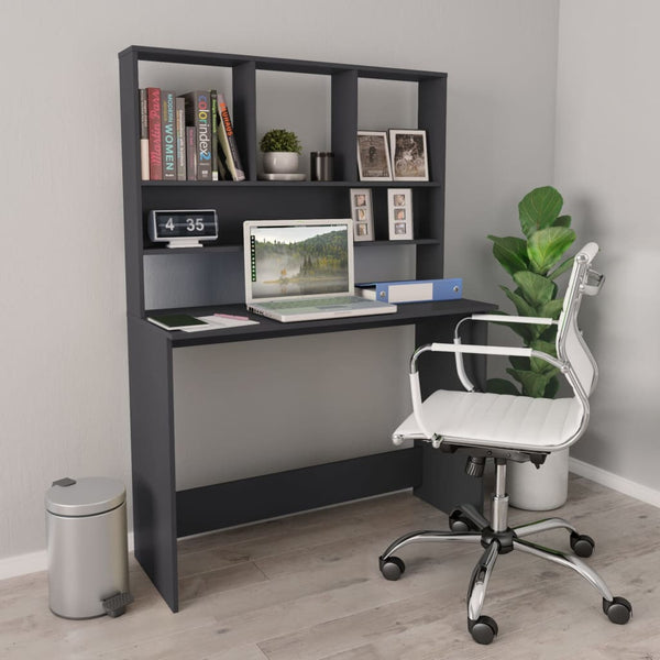  Desk with Shelves Grey Chipboard