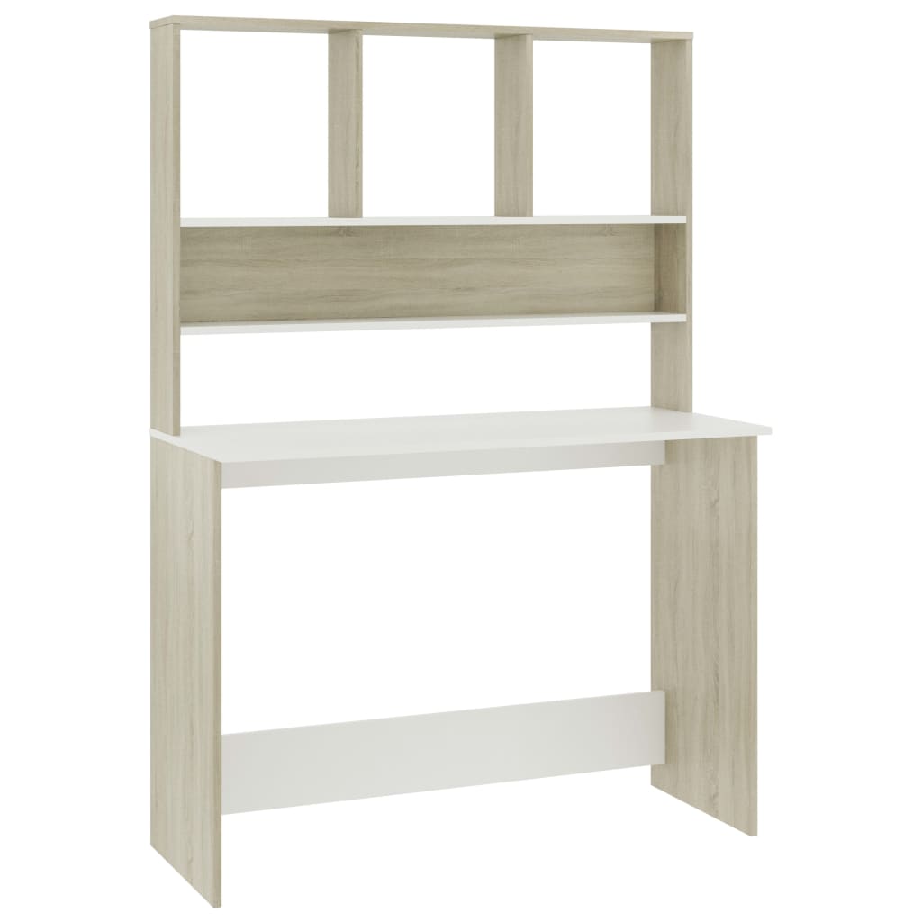 Desk with Shelves White and Sonoma Oak Chipboard