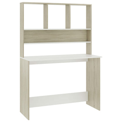 Desk with Shelves White and Sonoma Oak Chipboard