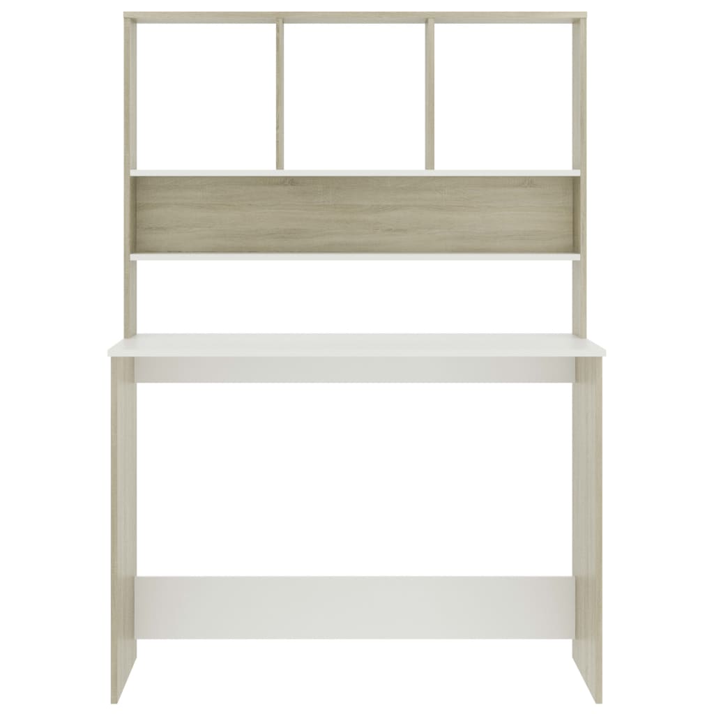 Desk with Shelves White and Sonoma Oak Chipboard