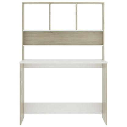 Desk with Shelves White and Sonoma Oak Chipboard