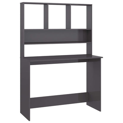 Desk with Shelves High Gloss Grey Chipboard