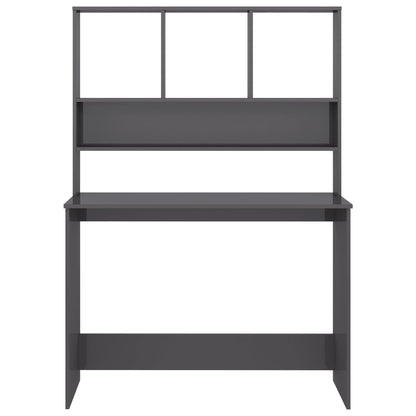 Desk with Shelves High Gloss Grey Chipboard