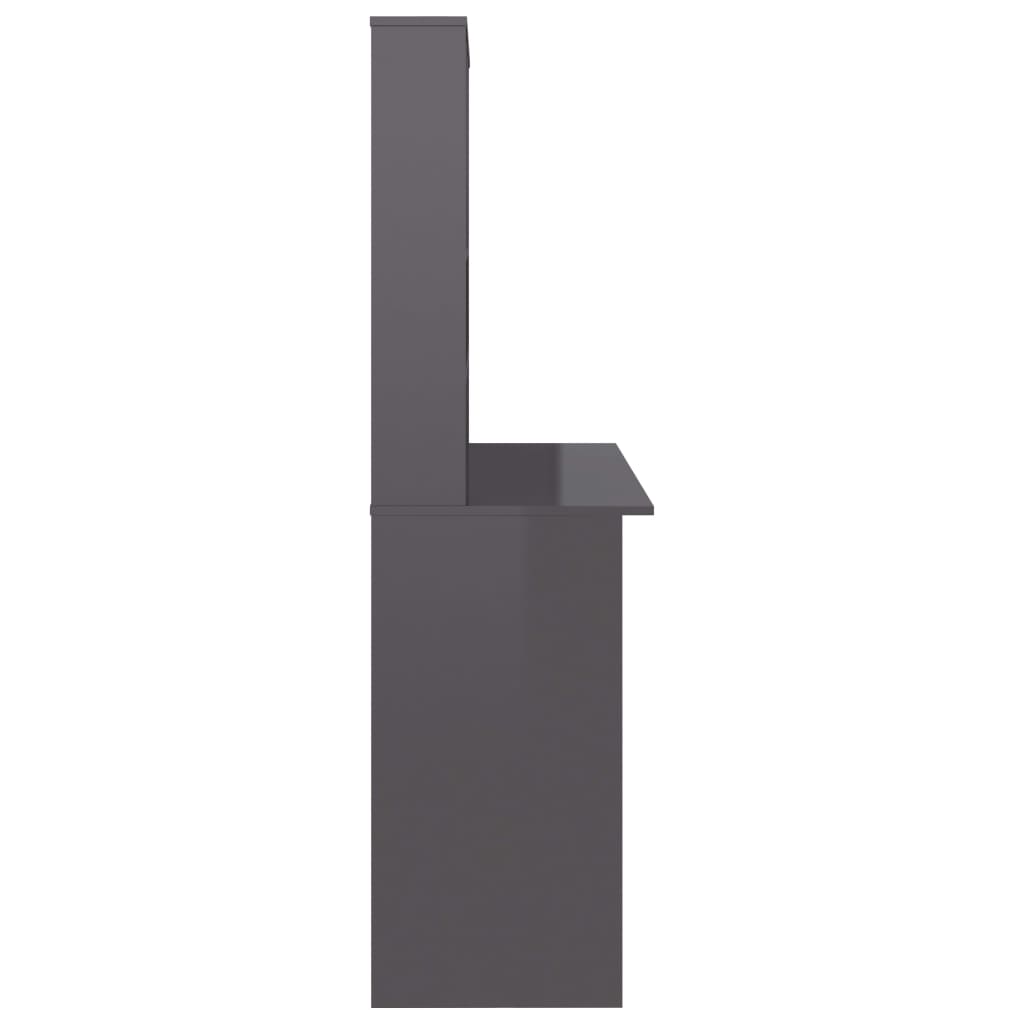 Desk with Shelves High Gloss Grey Chipboard