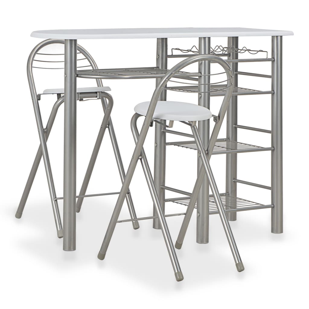 3 Piece Bar Set with Shelves White