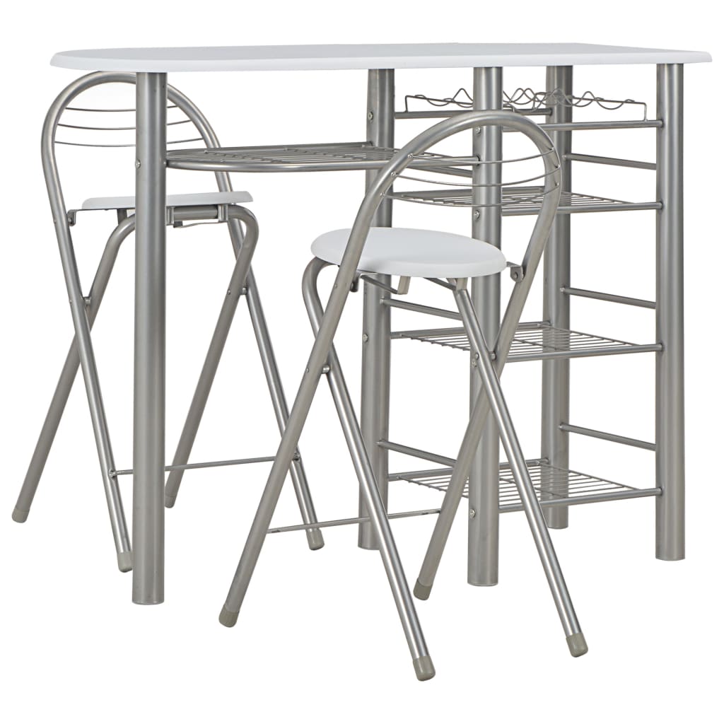 3 Piece Bar Set with Shelves White
