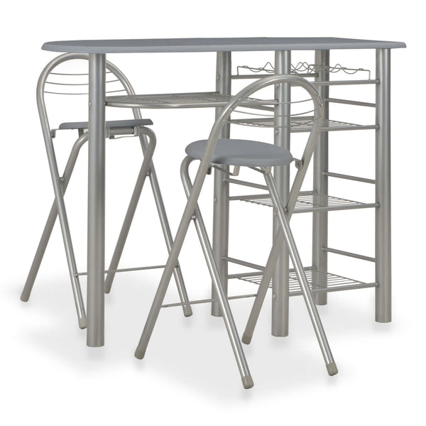  3 Piece Bar Set with Shelves Grey