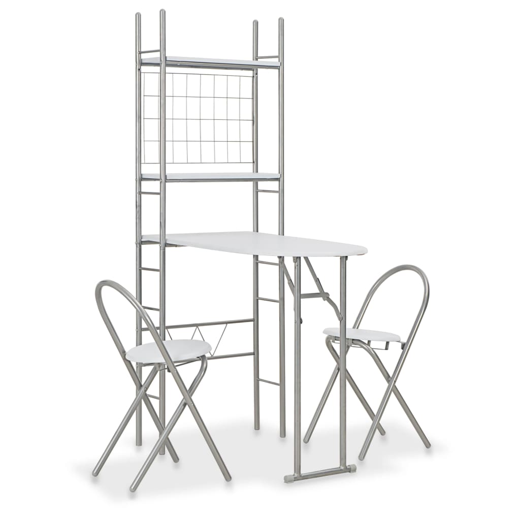 3 Piece Folding Dining Set with Storage Rack MDF White