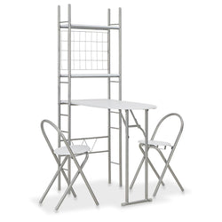 3 Piece Folding Dining Set with Storage Rack MDF White
