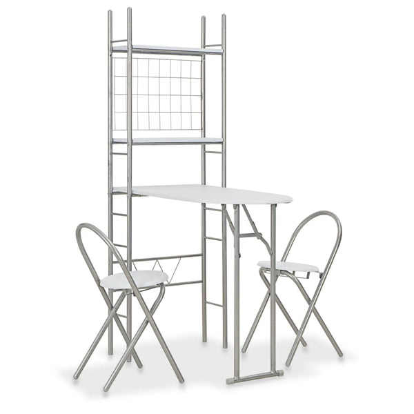  3 Piece Folding Dining Set with Storage Rack MDF White