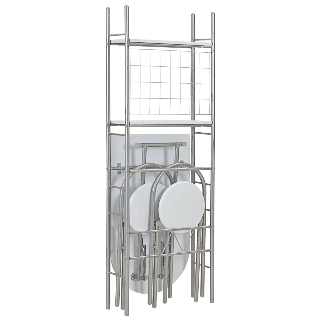 3 Piece Folding Dining Set with Storage Rack MDF White