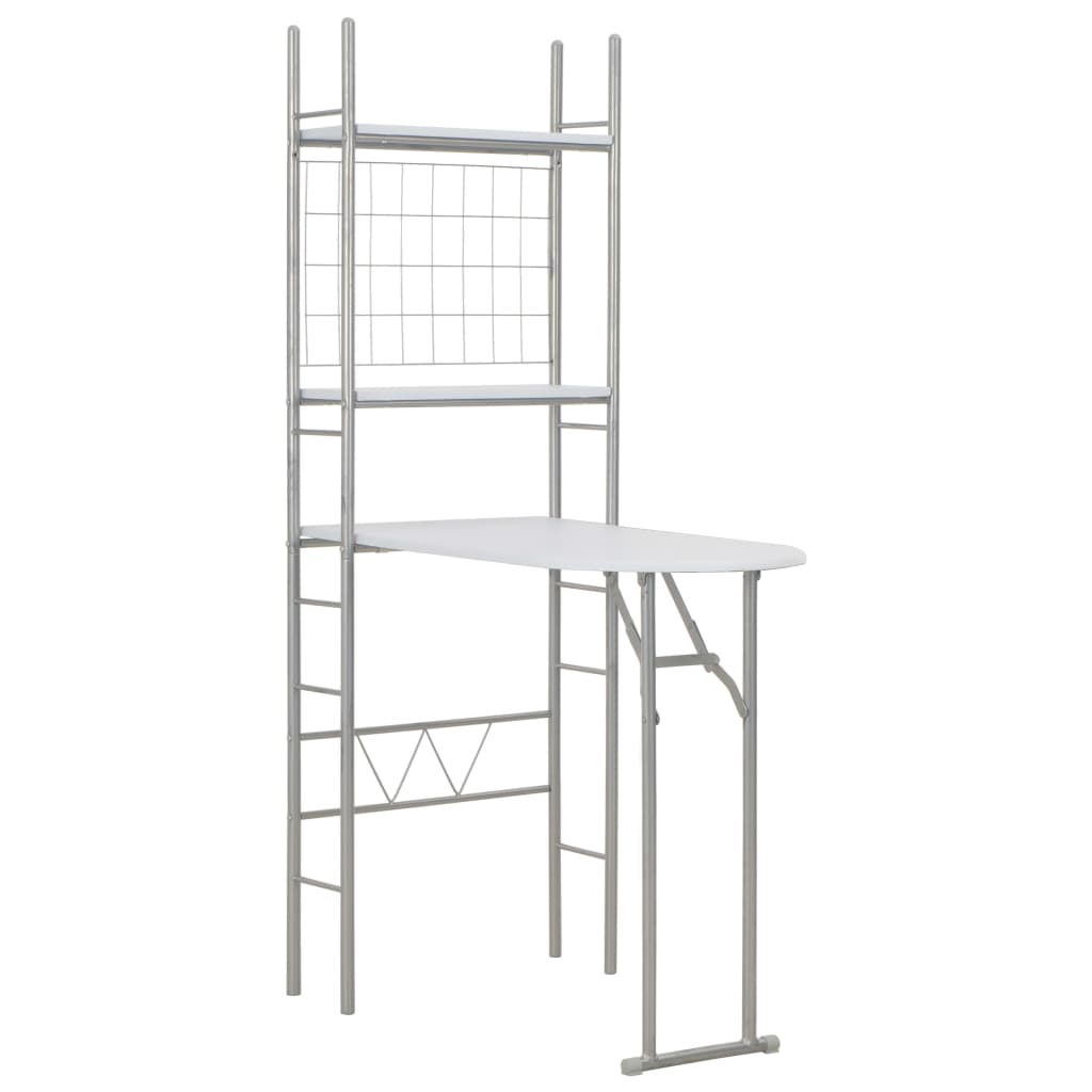 3 Piece Folding Dining Set with Storage Rack MDF White