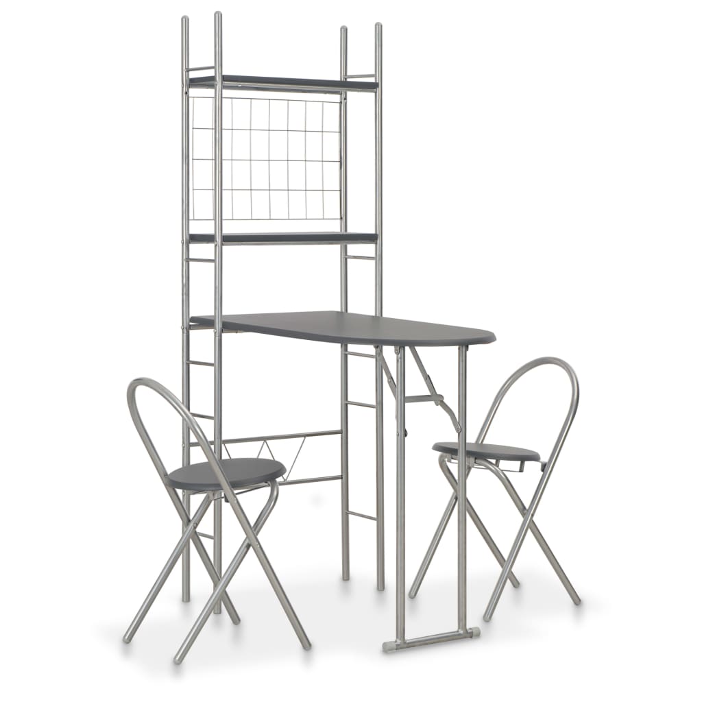 3 Piece Folding Dining Set with Storage Rack MDF Black